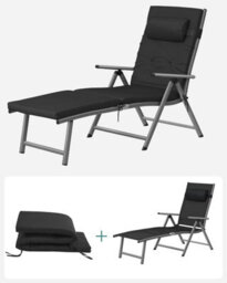Songmics Portable Folding Sun Lounger With Detachable Headrest, Weather-Resistant, Ventilated, Cozy, Adjustable, Black - thumbnail 5