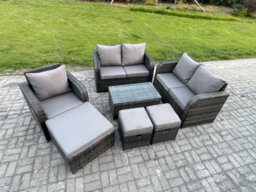 Fimous High Back Rattan Garden Furniture Set With Loveseat Sofa Coffee Table 3 Footstools Indoor Outdoor Patio Lounge Sofa Set - thumbnail 2