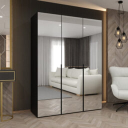 Arte Bold Black Hinged Door Wardrobe 150Cm - Statement Storage With Mirrored Style - thumbnail 1