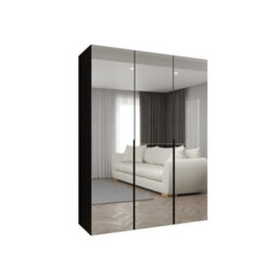 Arte Bold Black Hinged Door Wardrobe 150Cm - Statement Storage With Mirrored Style - thumbnail 2