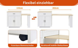 Abrihome Extendable Bar Table With Storage (133-202 X70 X93.5 Cm), With 2 Drawers And 2 Compartments, Kitchen Dining Cart, White - thumbnail 6