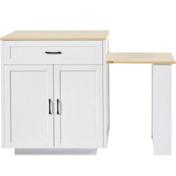Abrihome Extendable Bar Table With Storage (133-202 X70 X93.5 Cm), With 2 Drawers And 2 Compartments, Kitchen Dining Cart, White - thumbnail 9