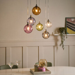 Wyld And Coco 6-Light Multicolour Glass Pendant Lamp Retro Style, W50 X H130Cm - thumbnail 2