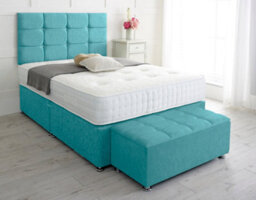 Slumbre Roma Chenille Divan Bed, With Pocket Mattress & Ottoman Storage Box - 6Ft Super King - Teal - 0 Drawers
