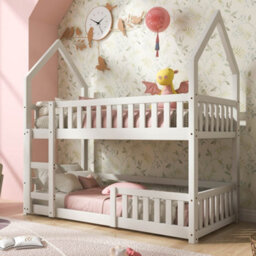 Btm Kids Castle Bunk Bed, Twin Sleeper With Ladder, Solid Wood 3Ft Single Bed, White - thumbnail 1