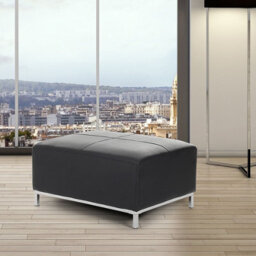 Beliani Luxor Black Genuine Leather Ottoman Footstool Rectangular - Solid Wood Frame, Iron Legs, Padded Seat - thumbnail 2