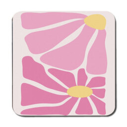 Benjamin Tate Design Floral Pink Placemat And Coaster Set With Wood Base, Designer Artwork, Limited Edition - thumbnail 3