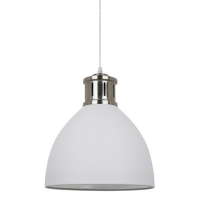 Luminosa Lighting Luminosa Industrial And Retro Hanging Pendant White, Satin Nickel 1 Light  With White Shade, E27 - image 1