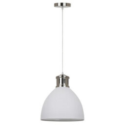 Luminosa Lighting Luminosa Industrial And Retro Hanging Pendant White, Satin Nickel 1 Light  With White Shade, E27 - thumbnail 2
