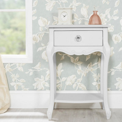 Statement Furniture Juliette White Shabby Chic 1 Drawer Shabby Chic Bedside Table With Crystal Handle - image 1