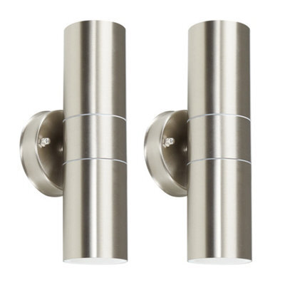 Valuelights Pair Of Stainless Steel External Up/down Ip44 Rated Outdoor Security Wall Lights With 5W Gu10 Led Bulbs In Warm White - image 1