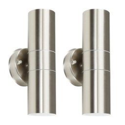 Valuelights Pair Of Stainless Steel External Up/down Ip44 Rated Outdoor Security Wall Lights With 5W Gu10 Led Bulbs In Warm White