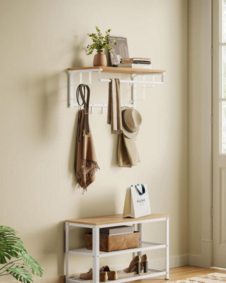 Songmics Vasagle Wall Coat Organizer, Multi-Hook Rail With Upper Shelf Storage, Golden Oak And Cloud White - image 1