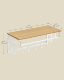 Songmics Vasagle Wall Coat Organizer, Multi-Hook Rail With Upper Shelf Storage, Golden Oak And Cloud White - thumbnail 2