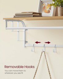 Songmics Vasagle Wall Coat Organizer, Multi-Hook Rail With Upper Shelf Storage, Golden Oak And Cloud White - thumbnail 4