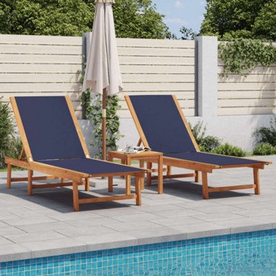 Berkfield Sun Loungers 2 Pcs With Table Blue Solid Wood Acacia And Textilene - image 1
