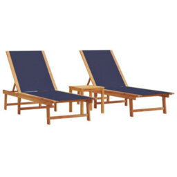 Berkfield Sun Loungers 2 Pcs With Table Blue Solid Wood Acacia And Textilene - thumbnail 2