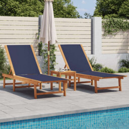 Berkfield Sun Loungers 2 Pcs With Table Blue Solid Wood Acacia And Textilene