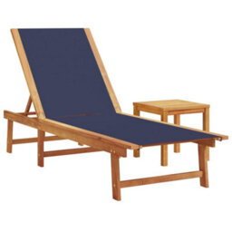 Berkfield Sun Loungers 2 Pcs With Table Blue Solid Wood Acacia And Textilene - thumbnail 4