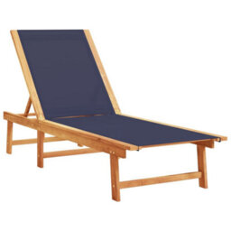 Berkfield Sun Loungers 2 Pcs With Table Blue Solid Wood Acacia And Textilene - thumbnail 3