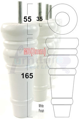 L&F 4 Replacement Furniture Feet White Turned Wooden Legs 165mm High Settee Chairs Sofas Footstools M8 (8mm) Tsp2071 - image 1