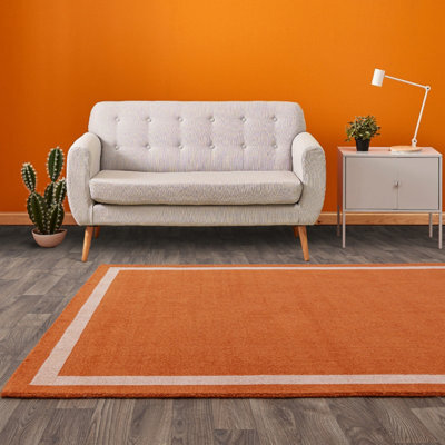 Orange Plain Handmade Bordered 7mm Pile Stain-Resistant Rug For Bedroom, & Dining Room, Plain Wool Rug-120Cm X 170Cm - image 1