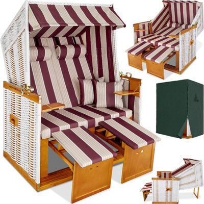 Tectake Beach Chair 'sylt' With Cushions, Footrest And Rain Cover - Red/white - 1 - image 1