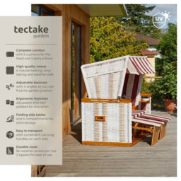 Tectake Beach Chair 'sylt' With Cushions, Footrest And Rain Cover - Red/white - 1 - thumbnail 2