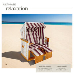 Tectake Beach Chair 'sylt' With Cushions, Footrest And Rain Cover - Red/white - 1 - thumbnail 3
