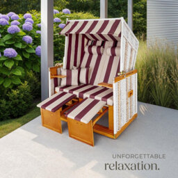 Tectake Beach Chair 'sylt' With Cushions, Footrest And Rain Cover - Red/white - 1 - thumbnail 7