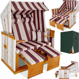 Tectake Beach Chair 'sylt' With Cushions, Footrest And Rain Cover - Red/white - 1 - thumbnail 1