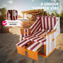 Tectake Beach Chair 'sylt' With Cushions, Footrest And Rain Cover - Red/white - 1 - thumbnail 8