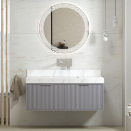 Royal Bathrooms Florina 1200mm Rock Grey Wall Hung Bathroom Vanity Unit Cabinet Storage With Carrara White Top & Chrome Handle - thumbnail 5