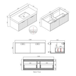 Royal Bathrooms Florina 1200mm Rock Grey Wall Hung Bathroom Vanity Unit Cabinet Storage With Carrara White Top & Chrome Handle - thumbnail 6
