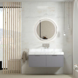 Royal Bathrooms Florina 1200mm Rock Grey Wall Hung Bathroom Vanity Unit Cabinet Storage With Carrara White Top & Chrome Handle - thumbnail 3
