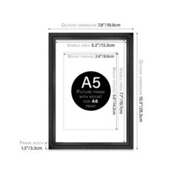 A5 Black Ornate Picture Frame (21 X 14.7Cm) With Mount For A6 Poster, Photo, Artwork, Gallery Wall Or Print - thumbnail 2