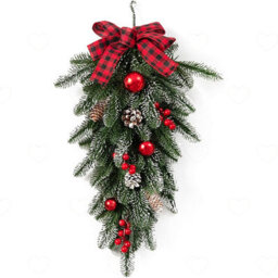 Amorly 60Cm Artificial Christmas Staircase Garland, Green Pine Needle Teardrop Swag, Diy Hanging Ornament For Xmas Home Stair Decoration - thumbnail 1