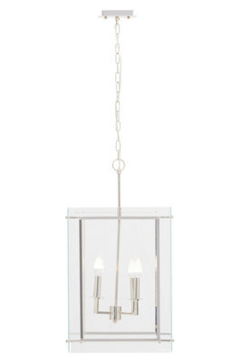 Orsina Four Bulb Pendant Light, Industrial Style Nickel Finish Ceiling Light, Rectangular Pendant With Glass Shade - image 1