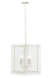 Orsina Four Bulb Pendant Light, Industrial Style Nickel Finish Ceiling Light, Rectangular Pendant With Glass Shade - thumbnail 4