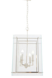 Orsina Four Bulb Pendant Light, Industrial Style Nickel Finish Ceiling Light, Rectangular Pendant With Glass Shade - thumbnail 5