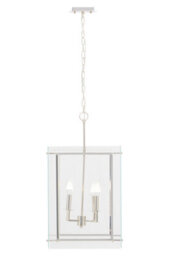 Orsina Four Bulb Pendant Light, Industrial Style Nickel Finish Ceiling Light, Rectangular Pendant With Glass Shade - thumbnail 1