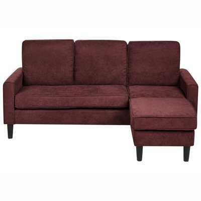 Beliani Sofa 3 Seater Avesta Fabric Burgundy With Ottoman