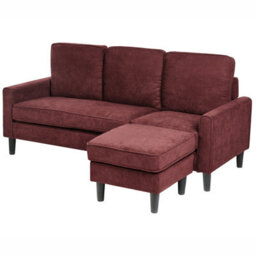 Beliani Sofa 3 Seater Avesta Fabric Burgundy With Ottoman - thumbnail 5