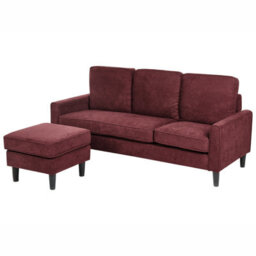 Beliani Sofa 3 Seater Avesta Fabric Burgundy With Ottoman - thumbnail 4