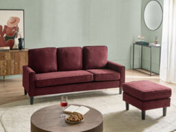 Beliani Sofa 3 Seater Avesta Fabric Burgundy With Ottoman - thumbnail 2