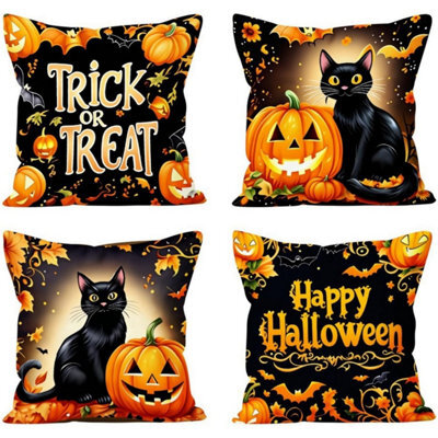 CLEFFNS Set Of 4 Halloween Throw Pillow Covers, Witch Moth Black Cat Pumpkin Ghost Skeleton Decorative Pillowcases Gothic Cushion Cases - image 1