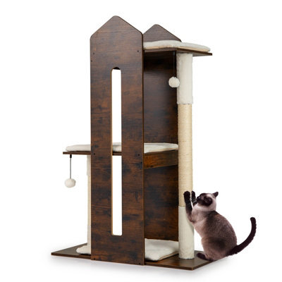 Costway Multi-Level Cat Towel Wooden Cat Activity Center W/ Sisal Scratching Posts - image 1