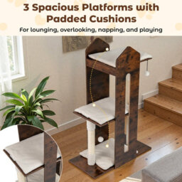 Costway Multi-Level Cat Towel Wooden Cat Activity Center W/ Sisal Scratching Posts - thumbnail 5