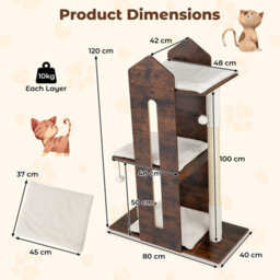 Costway Multi-Level Cat Towel Wooden Cat Activity Center W/ Sisal Scratching Posts - thumbnail 2