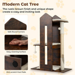 Costway Multi-Level Cat Towel Wooden Cat Activity Center W/ Sisal Scratching Posts - thumbnail 9